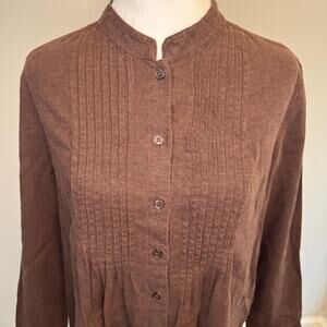 Chadwick's brown LINEN blend button up long sleeve blouse size LARGE